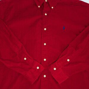 VTG Polo Ralph Lauren Shirt Mens Large Red Blake Button Up Corduroy Blue Pony